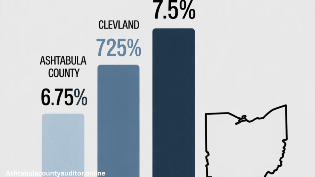 Ashtabula County Sales Tax Rate 2025 versus Cleveland and Columbus Ohio sales tax rates