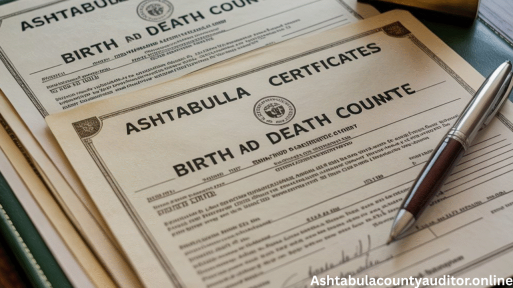 "Official certified birth and death certificates from Ashtabula County