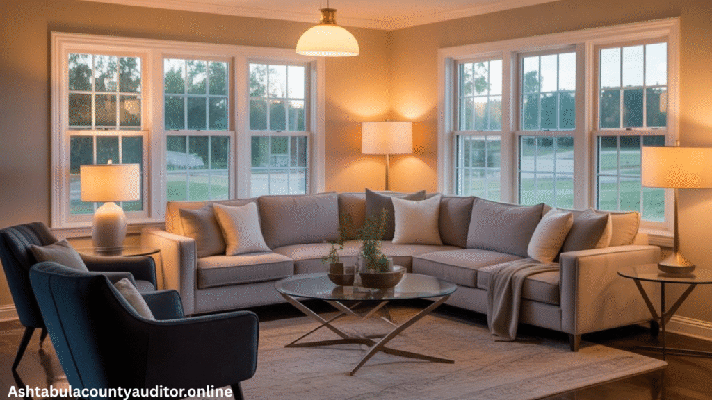 Modern living room interior inside one of the furnished houses for rent in Ashtabula County.